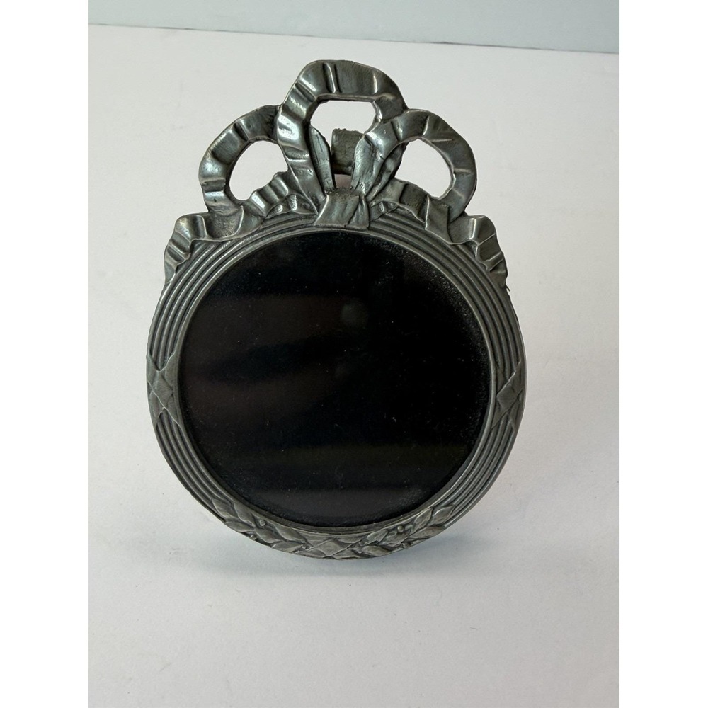 Elias Pewter Sterling Round Frame Ribbons Branches Ornate Romantic 1874